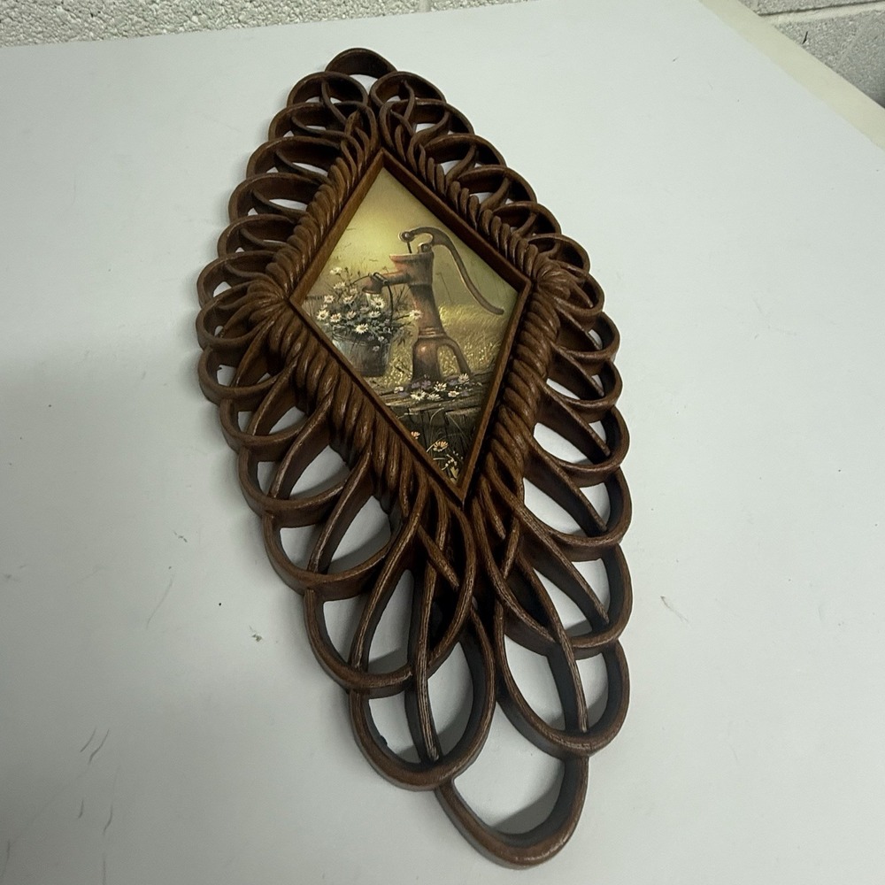 Vintage Wall Plaques Burwood Products Co. Diamond Shape Water Well Daisies 1970s